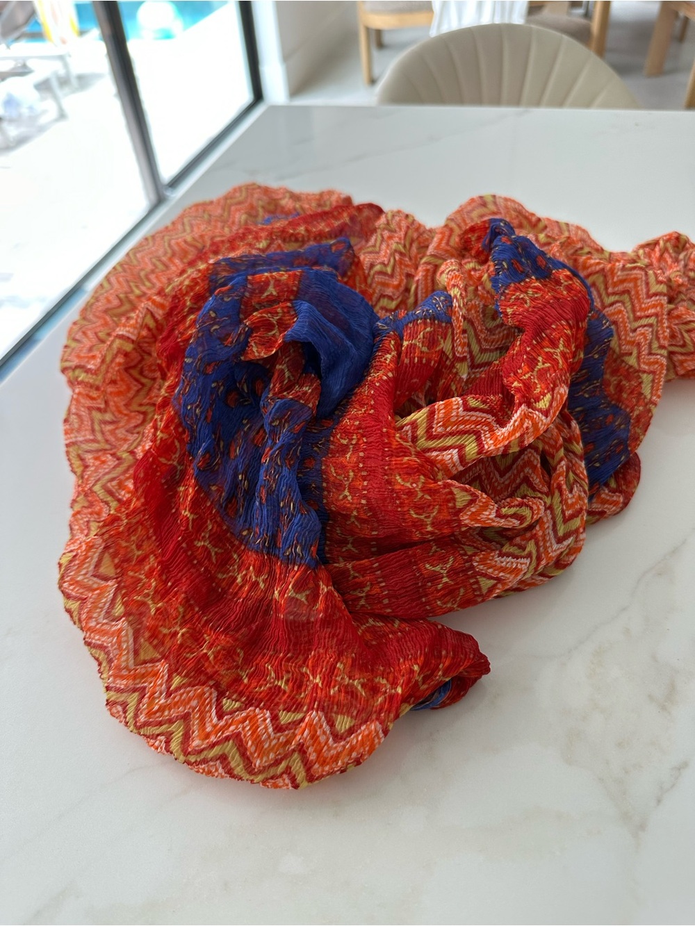 Bold Red & Blue Patterned Women's Scarf - Lightweight Fashion Wrap